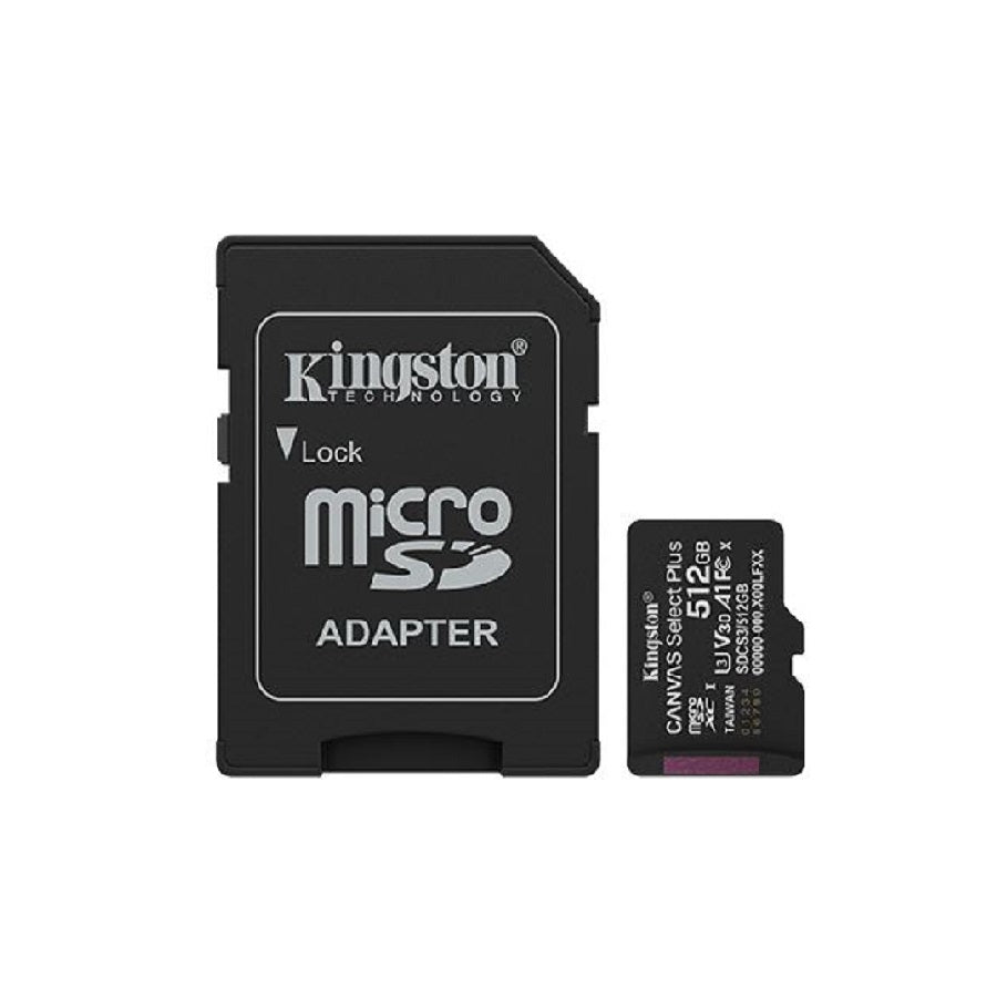 Memoria Flash Kingston Canvas Select Plus Gen 3 512GB · MicroSDXC UHS-I · Clase 10 · V30 · A1 · Incluye Adaptador - Imagen 1