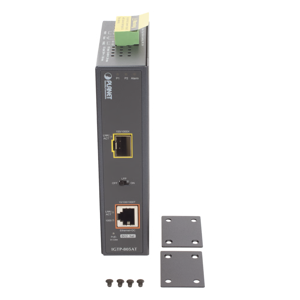 Convertidor Medios PoE Industrial Gigabit SFP 1000BASE-X 30W -40 a 75°C PLANET IGTP-805AT