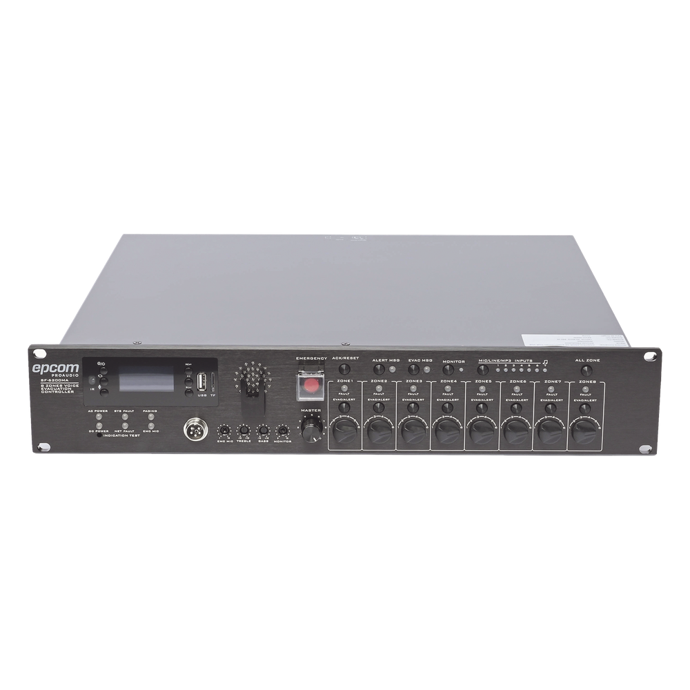 Controlador de Evacuación Por Voz | 500 W | 8 Zonas independientes | 4 entradas de audio y 2 entradas de micrófono EPCOM PROAUDIO - Imagen 1