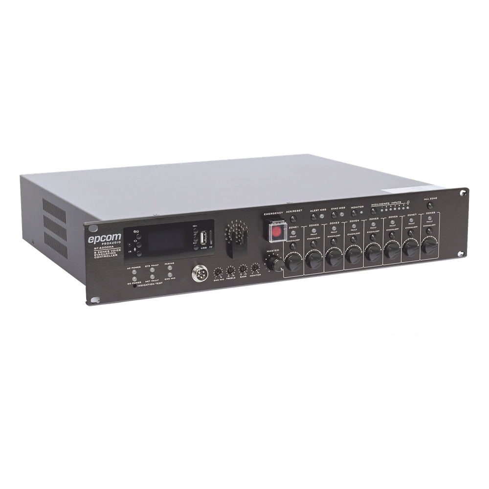 Controlador de Evacuación Por Voz | 500 W | 8 Zonas independientes | 4 entradas de audio y 2 entradas de micrófono EPCOM PROAUDIO - Imagen 2