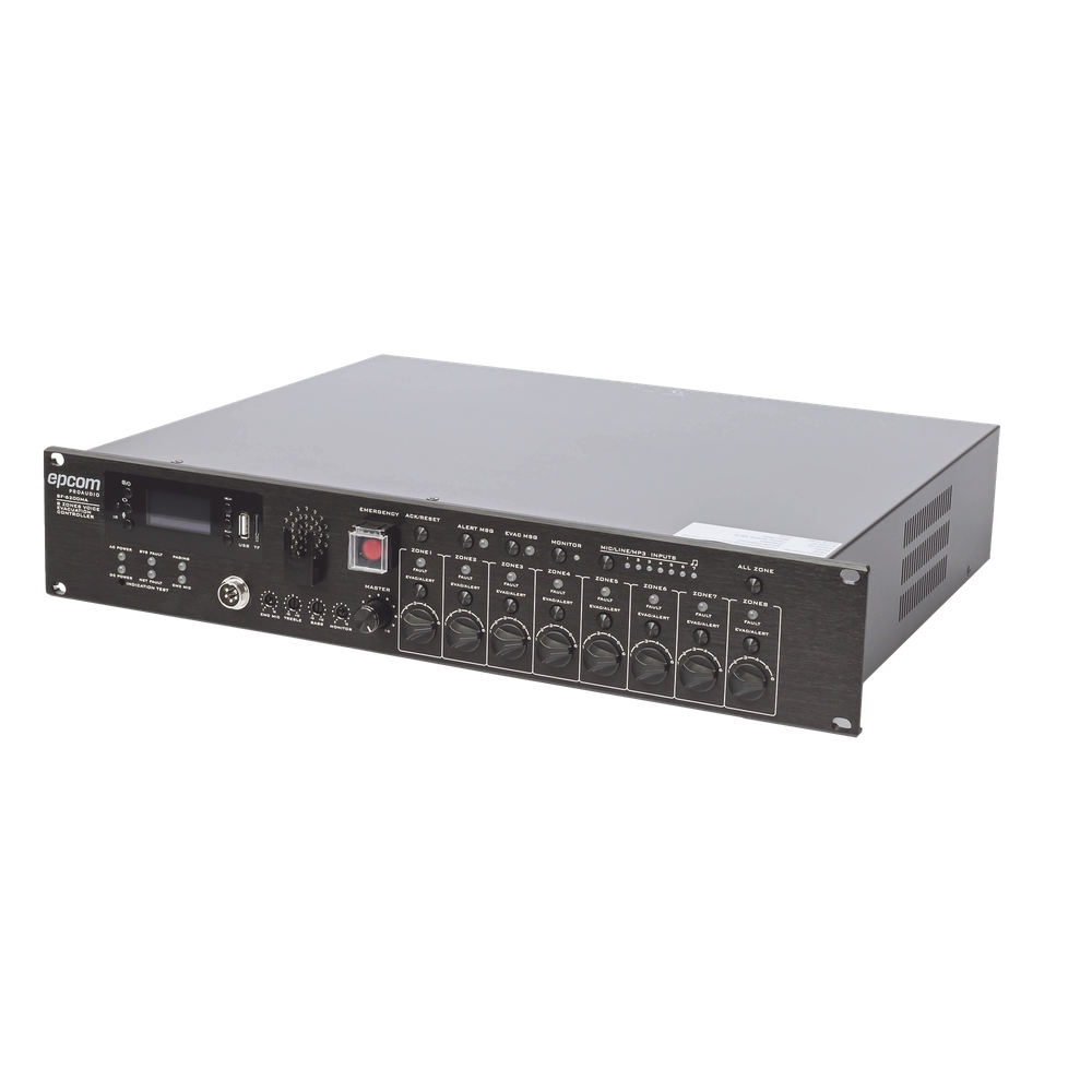 Controlador de Evacuación Por Voz | 500 W | 8 Zonas independientes | 4 entradas de audio y 2 entradas de micrófono EPCOM PROAUDIO - Imagen 3