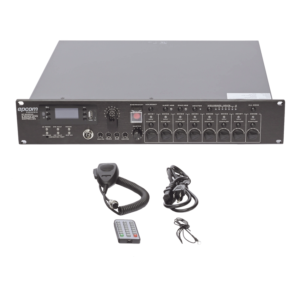 Controlador de Evacuación Por Voz | 500 W | 8 Zonas independientes | 4 entradas de audio y 2 entradas de micrófono EPCOM PROAUDIO - Imagen 5