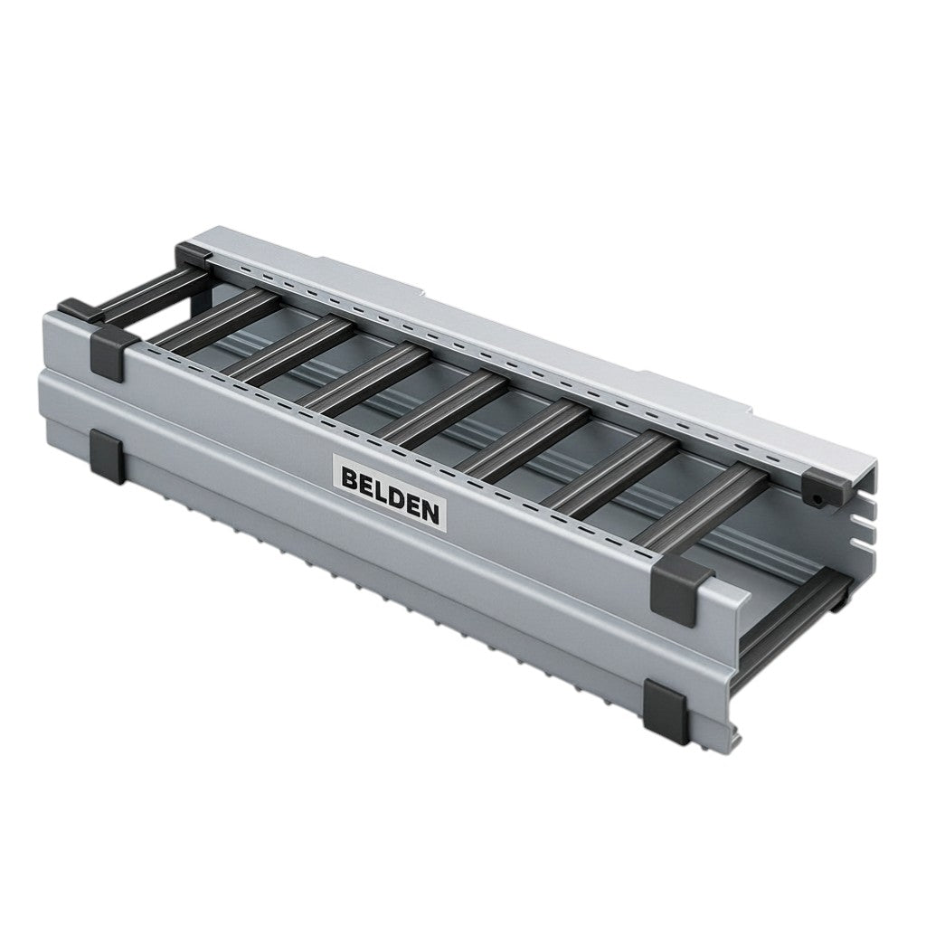 SILYMX 19 inch horizontal rack cable manager, 2U, black metal, with slots for cable ties.