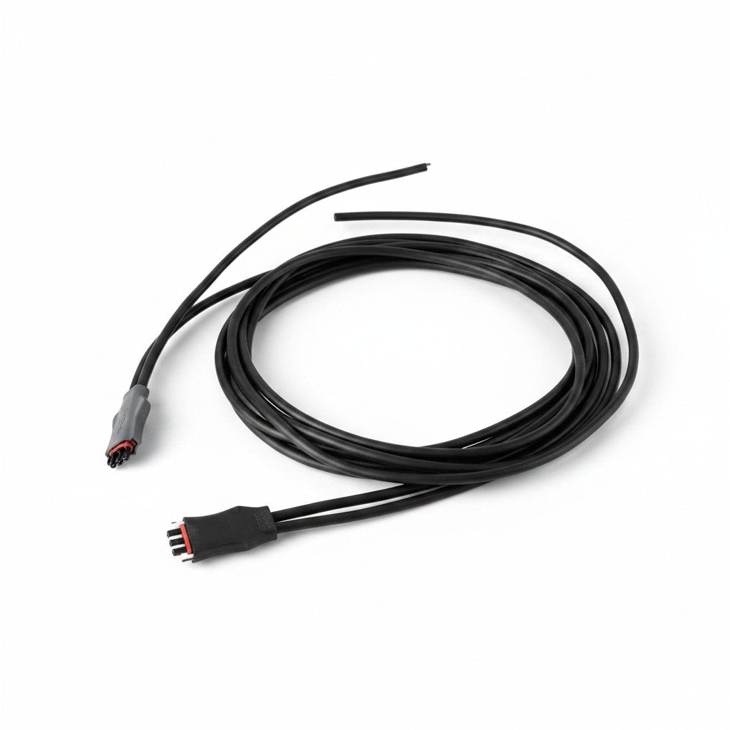 SILYMX black 12 AWG 3-wire AC bus cable for APSystems DS3D, DS3-H, YC600B microinverters. Features quick-connectors for daisy-chaining.