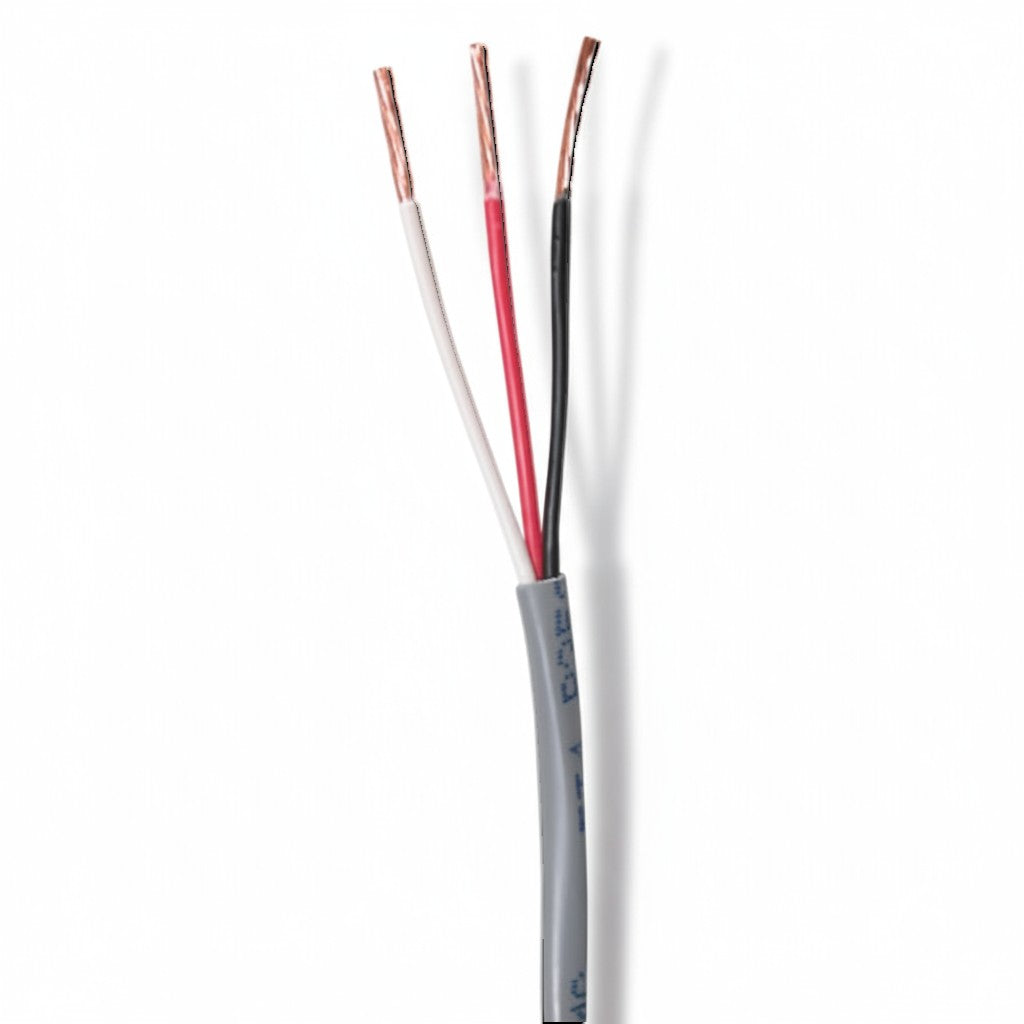 SILYMX 3-conductor 18 AWG CMR riser cable, grey PVC jacket, for security and sound systems.