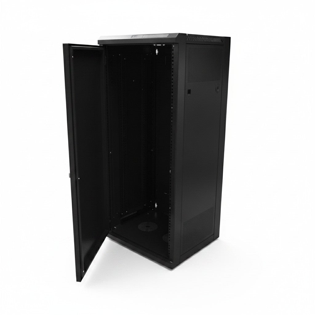 SILYMX black 22U wall-mount server rack cabinet with 45cm depth and tempered glass door