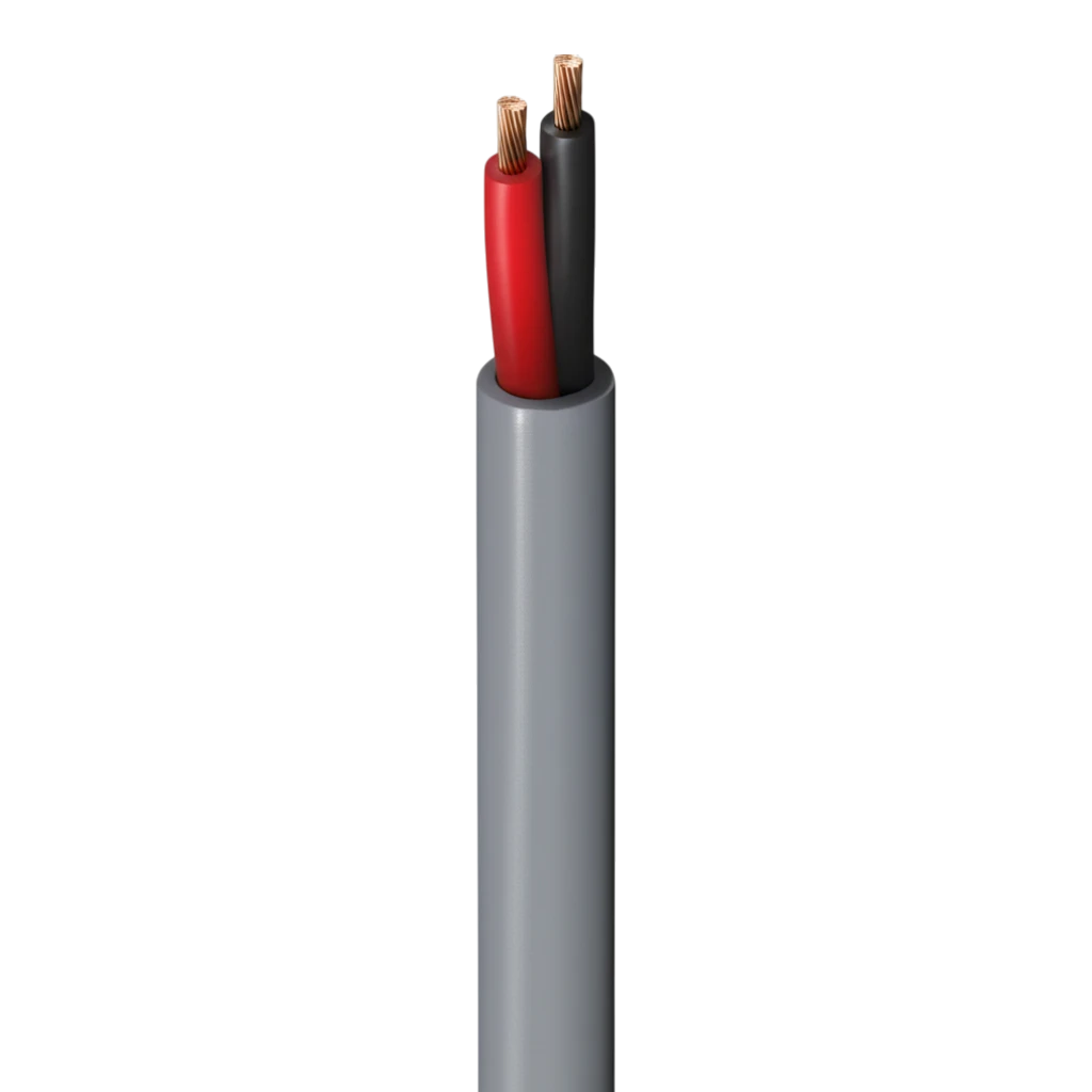 SILYMX 2x18 AWG grey PVC cable with red and black conductors, 305 meters, for control and security systems.
