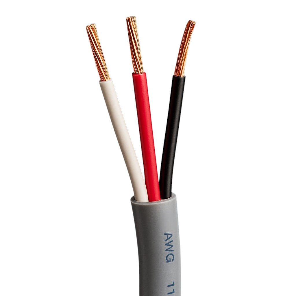 SILYMX 305m grey PVC jacket cable with 3x18 AWG copper conductors (white, red, black). RoHS compliant.