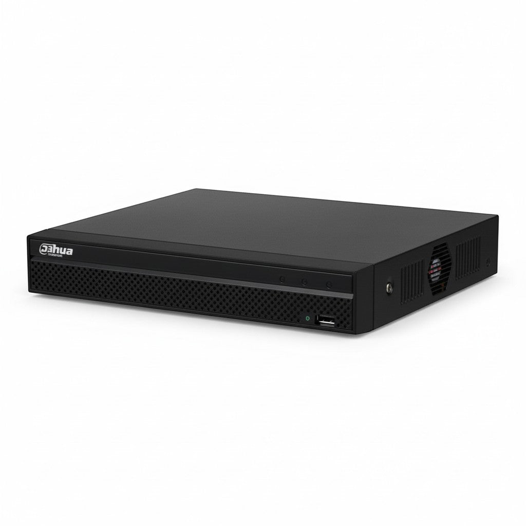 SILYMX black 4-channel 8MP 4K IP NVR with 4 PoE ports, H.265+ compression, and HDMI/VGA output.