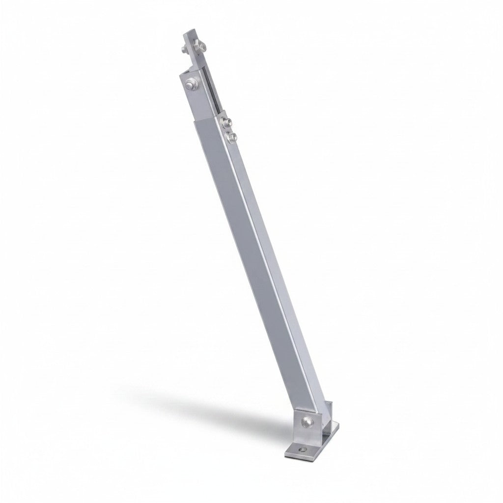 SILYMX adjustable rear bracket for Nxt-Rail solar systems, 10-20° tilt, made of silver aluminum.