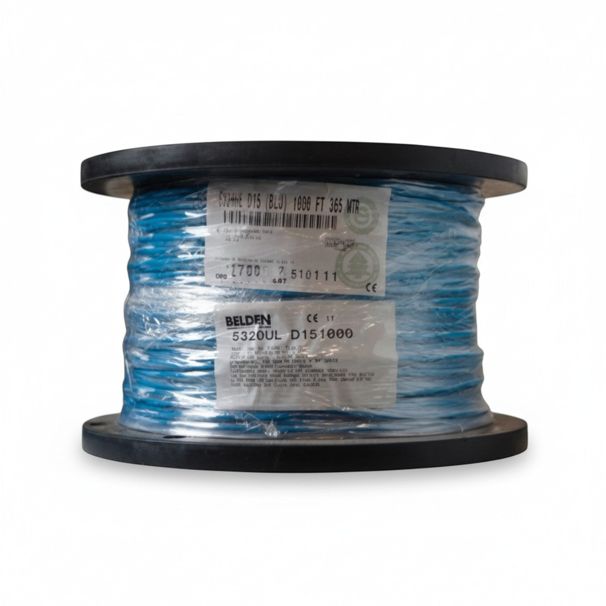 SILYMX Belden blue 18 AWG 2-conductor FPLR fire alarm riser cable, 305 meters on a spool.