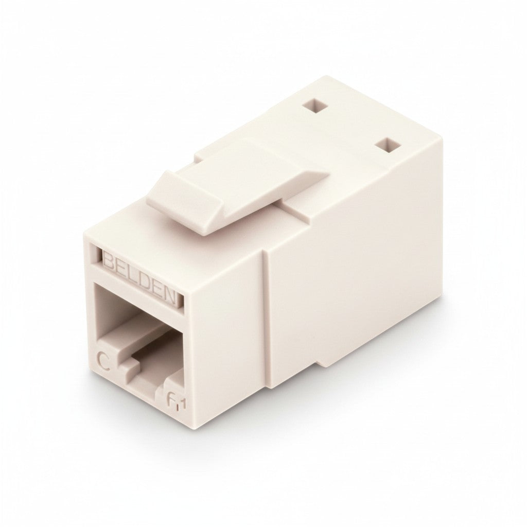 SILYMX white Belden Category 6 RJ-45 jack with REVConnect system for fast installation.