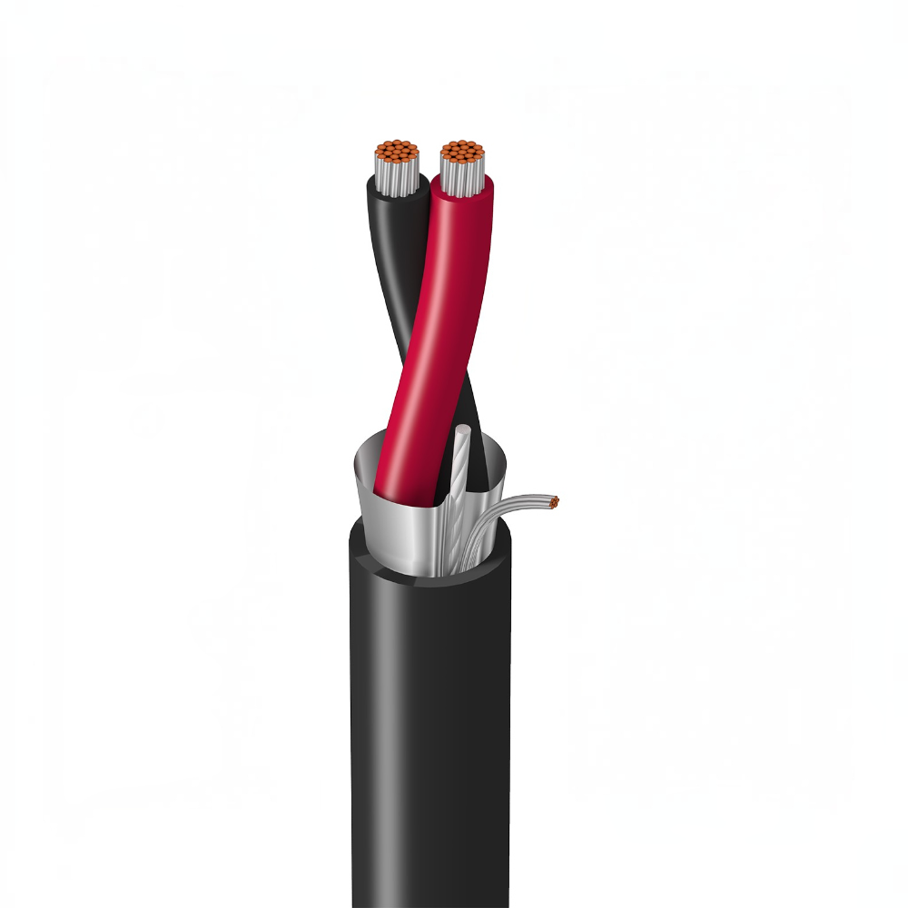 SILYMX Belden 2x16 AWG shielded instrumentation cable with black and red insulated conductors and foil shielding