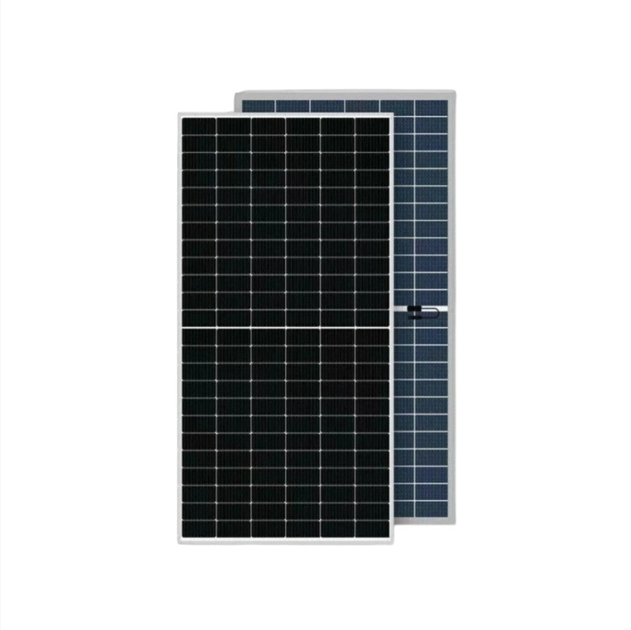 SILYMX Panel Bifacial ZNShine Mono 730W solar panel with black and blue cells and silver frame.