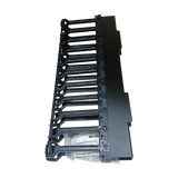 SILYMX black 2U horizontal cable manager with molded fingers and a flip-up cover for rack mounting.
