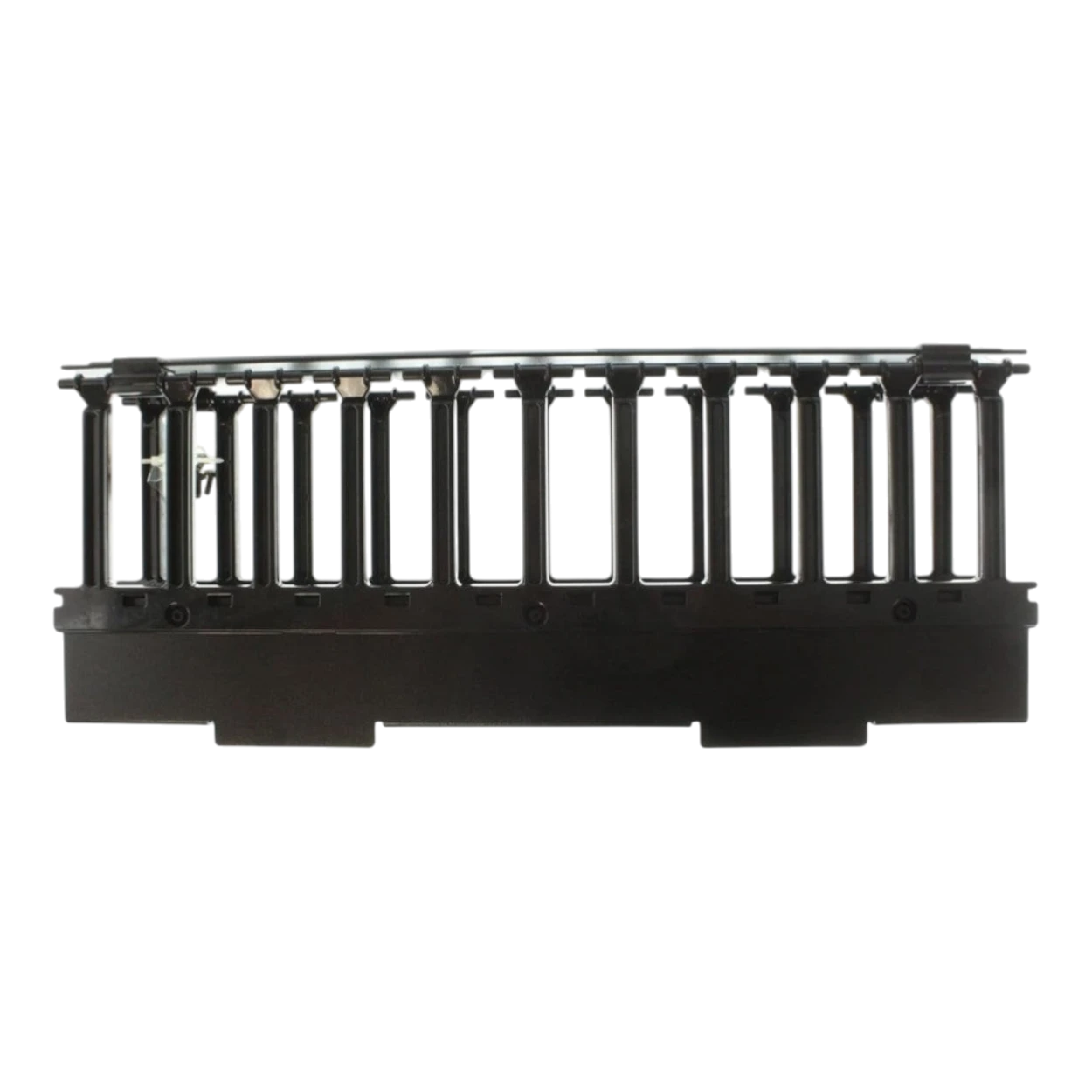 SILYMX black 2U horizontal rack cable organizer with molded steel and plastic fingers and a flip-up cover.
