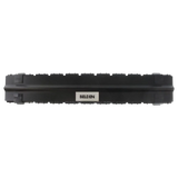 SILYMX black 2UR horizontal rack cable organizer with molded fingers and flip-top cover, made of steel and plastic.