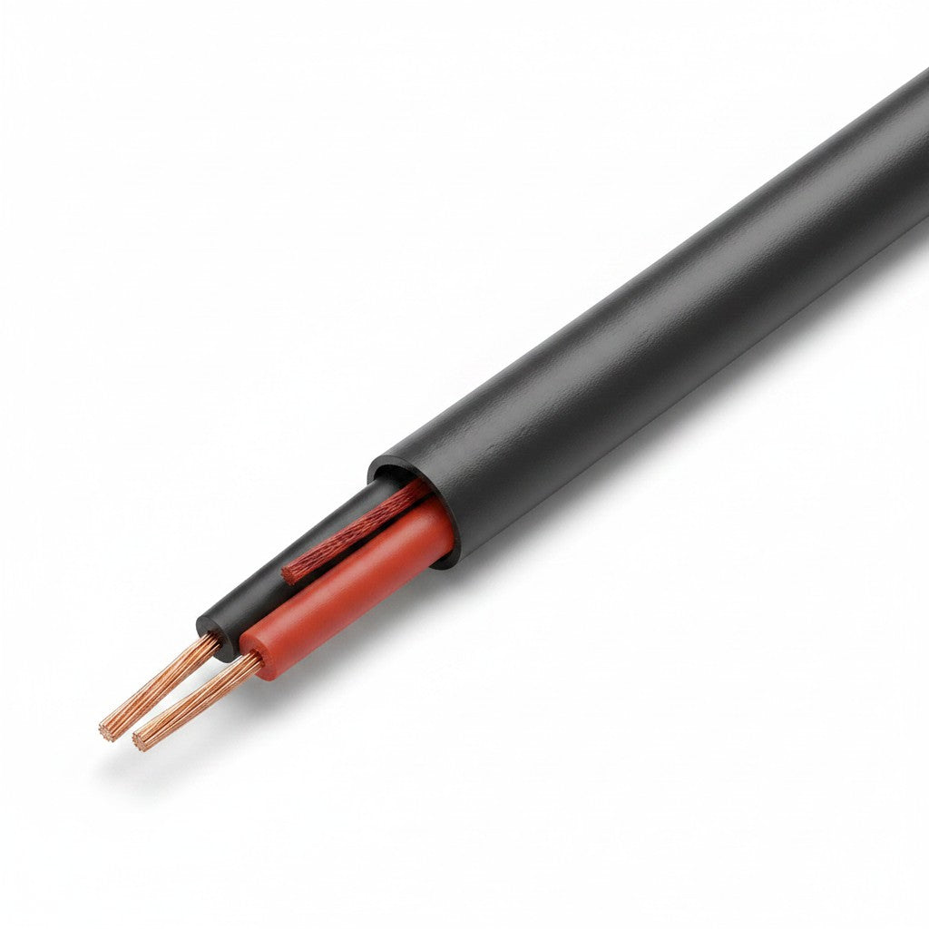 SILYMX black 2x18 AWG CMR riser audio cable with copper conductors, 305m spool.