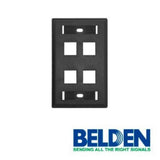SILYMX black 4-port wall plate for keystone jacks, compatible with fiber optic and coaxial connectors.
