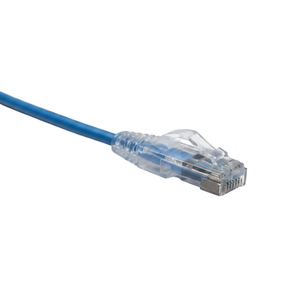 SILYMX blue Cat6A UTP patch cord, 2.1m (7ft), with clear RJ45 connector and LED indicator.