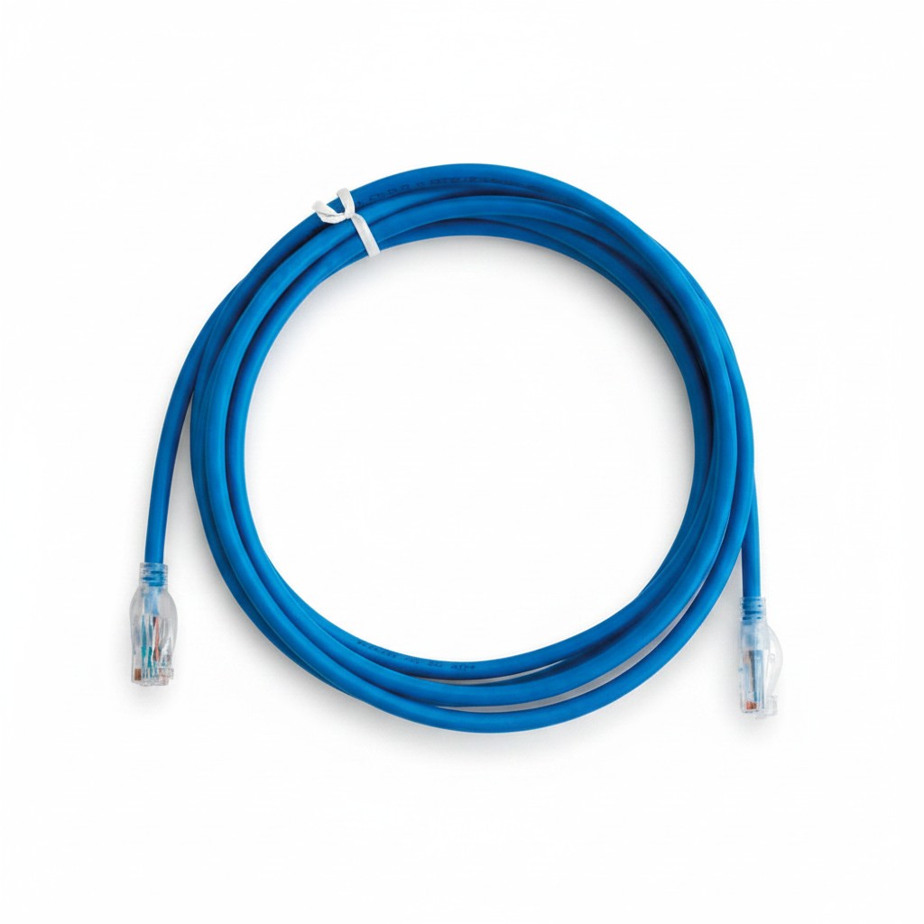 SILYMX blue UTP Cat6A patch cord, 0.6m (2ft), 24 AWG PVC CMR cable with RJ45 connectors and Traceable LED feature.