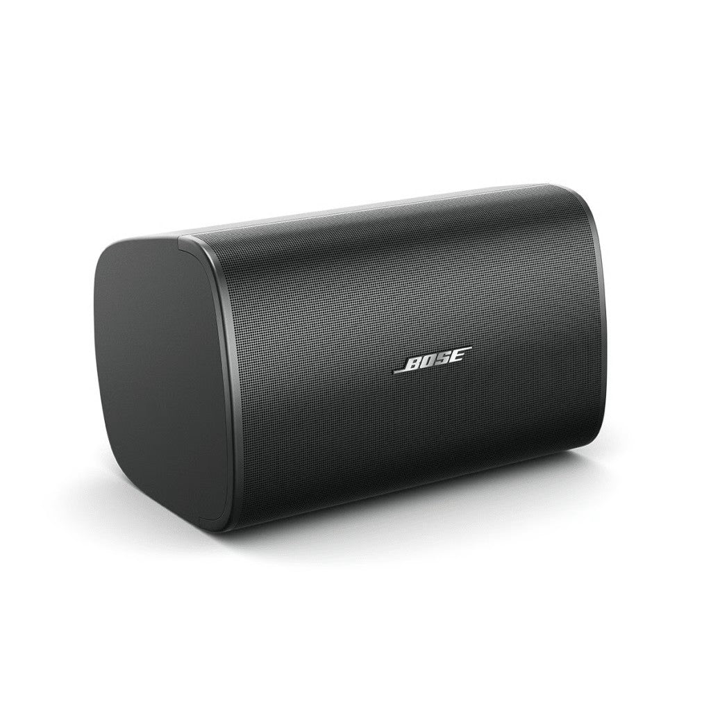SILYMX Bose DesignMax 8-inch black outdoor wall-mounted speaker with a sleek mesh grille design.
