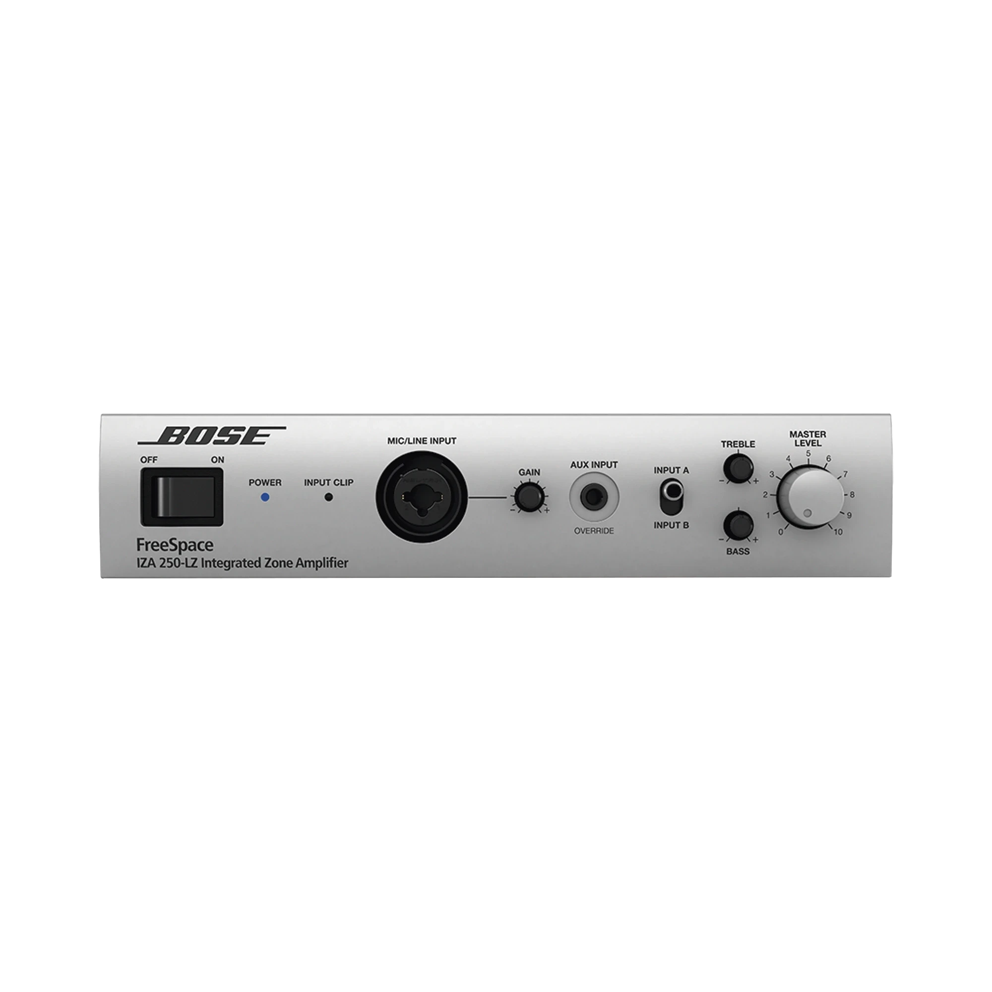 SILYMX Bose FreeSpace IZA 250-LZ integrated zone amplifier front panel with volume, tone, and input controls.