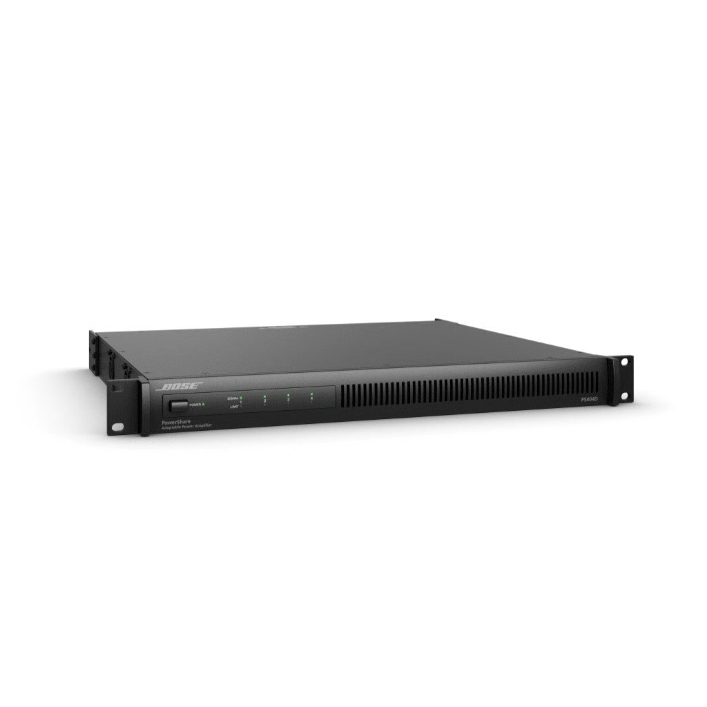 SILYMX Bose PowerShare 4x100W adaptable power amplifier with Dante networking in a black rack-mount chassis
