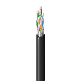 SILYMX black Cat6 FTP shielded network cable with 4x23 AWG copper conductors, foil shielding, and UV-resistant PVC jacket.