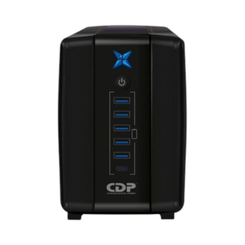 SILYMX Chicago Digital Power 750VA UPS with 8 outlets and AVR for surge protection and battery backup in black