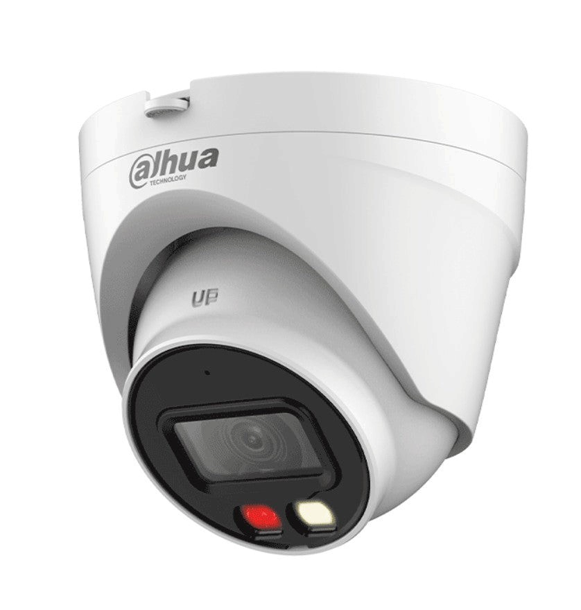SILYMX Dahua 2MP IP dome camera with dual light IR and warm LED, featuring built-in microphone and PoE support.