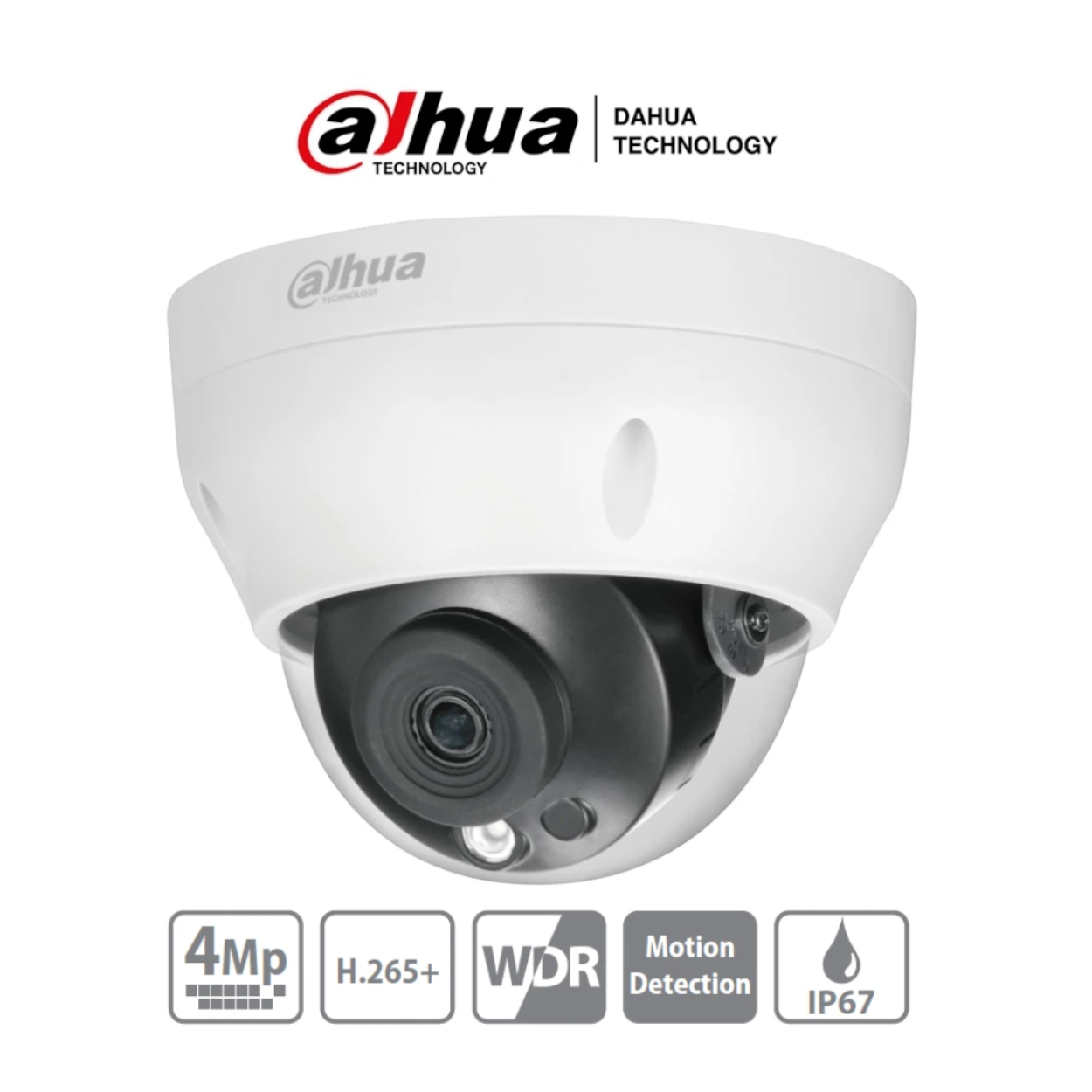 SILYMX white Dahua 4MP dome security camera with 2.8mm lens, 30m IR, WDR, IP67 rating, and PoE.