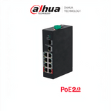 SILYMX Dahua 8-port PoE switch with black metal housing, featuring Fast Ethernet ports and SFP uplink for network security