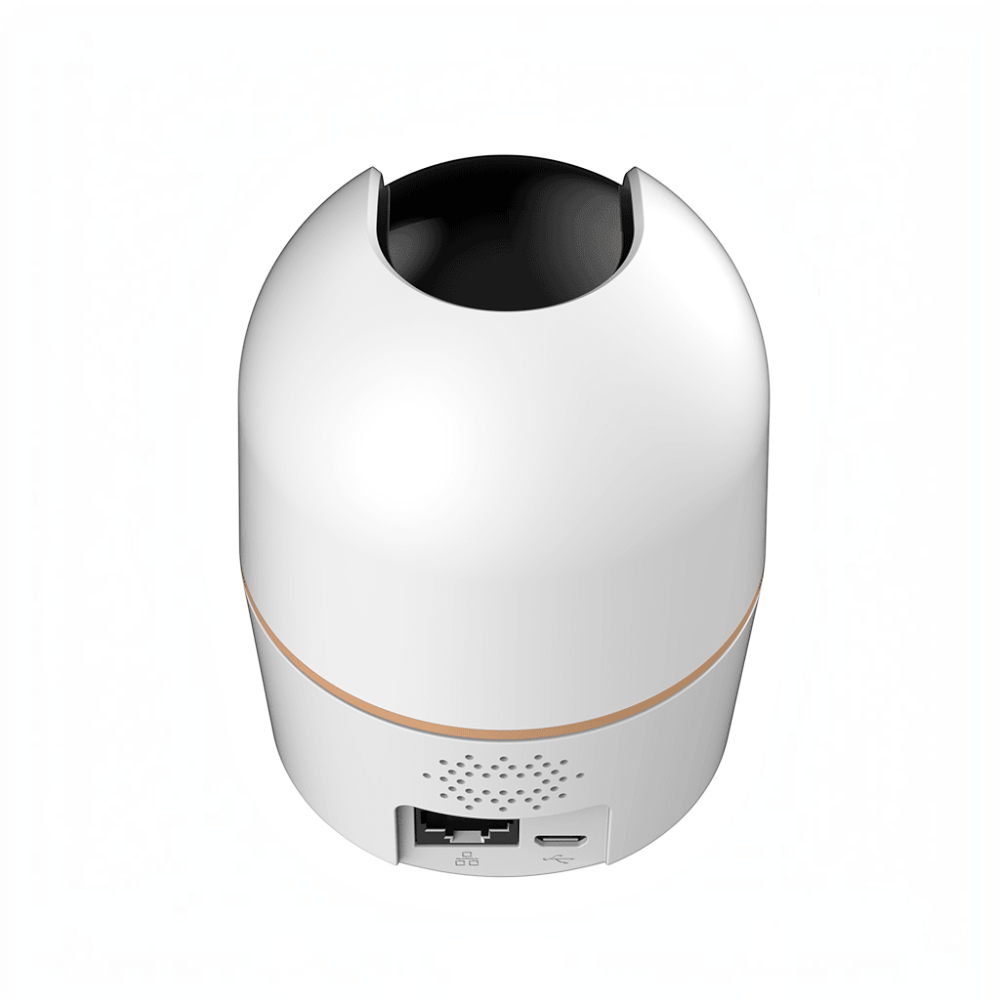 SILYMX Dahua DH-H5A white indoor WiFi security camera showing rear ports, speaker, and motor housing.