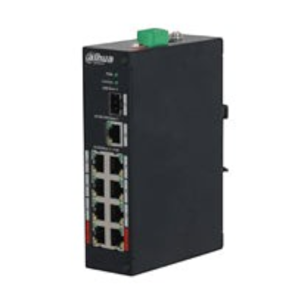 SILYMX Dahua 8-port PoE Fast Ethernet switch in a compact black metal housing for IP security cameras