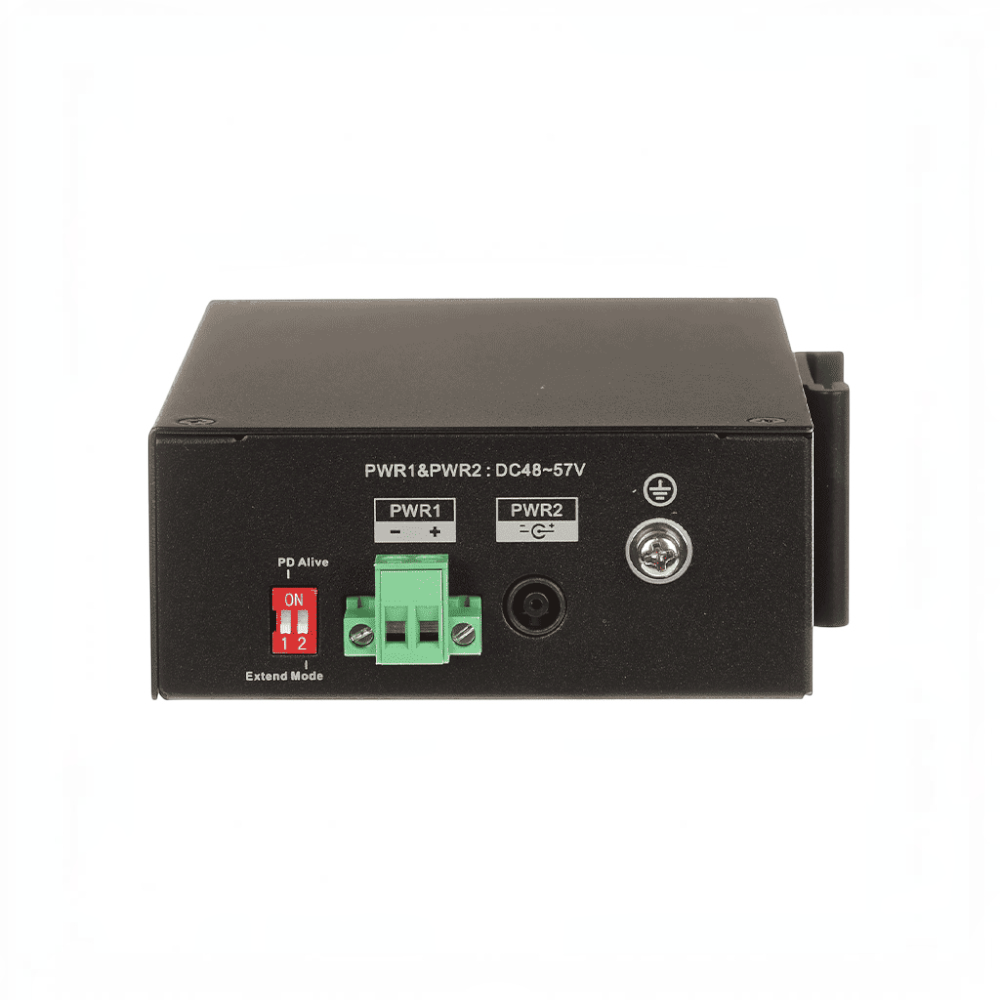 SILYMX Dahua PoE switch power input panel with terminal block and extend mode toggle switches