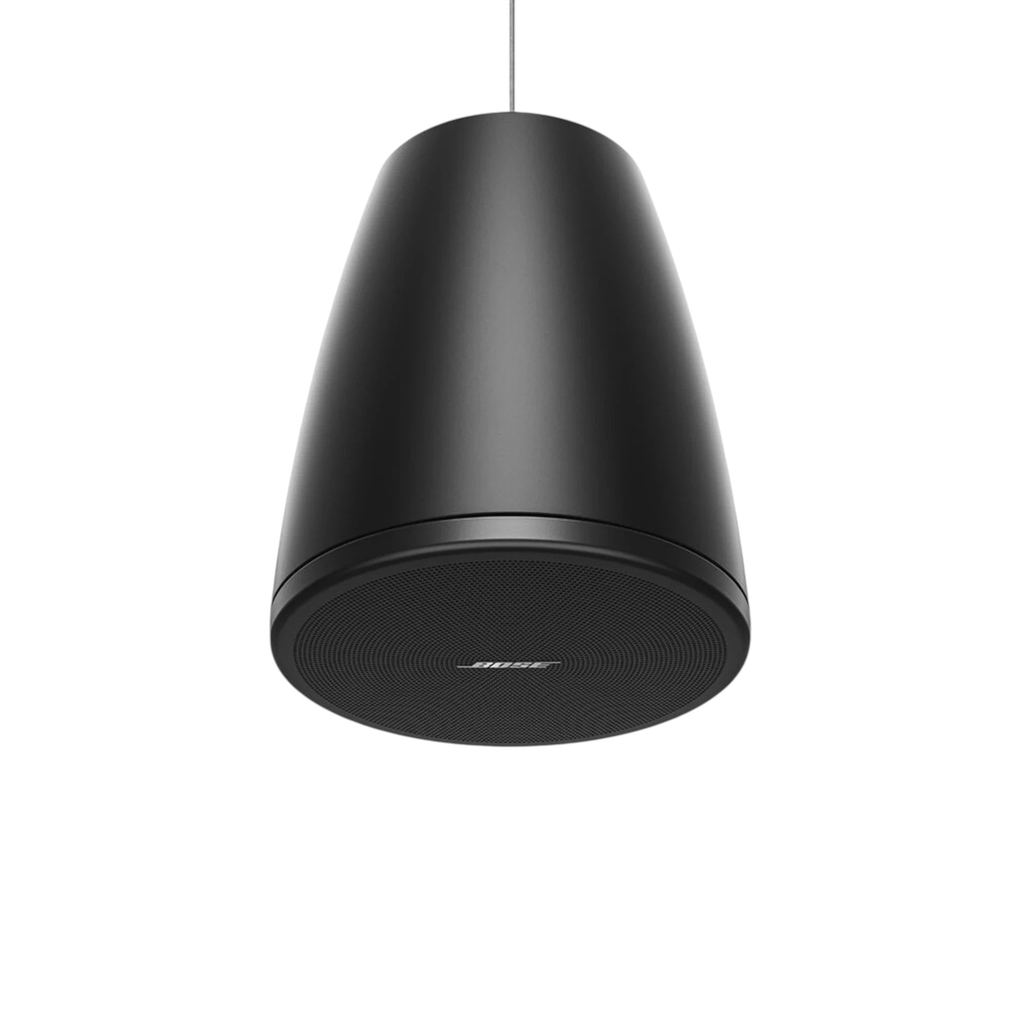 SILYMX DesignMax 3.25-inch black pendant speaker hanging from a ceiling mount for professional audio installation