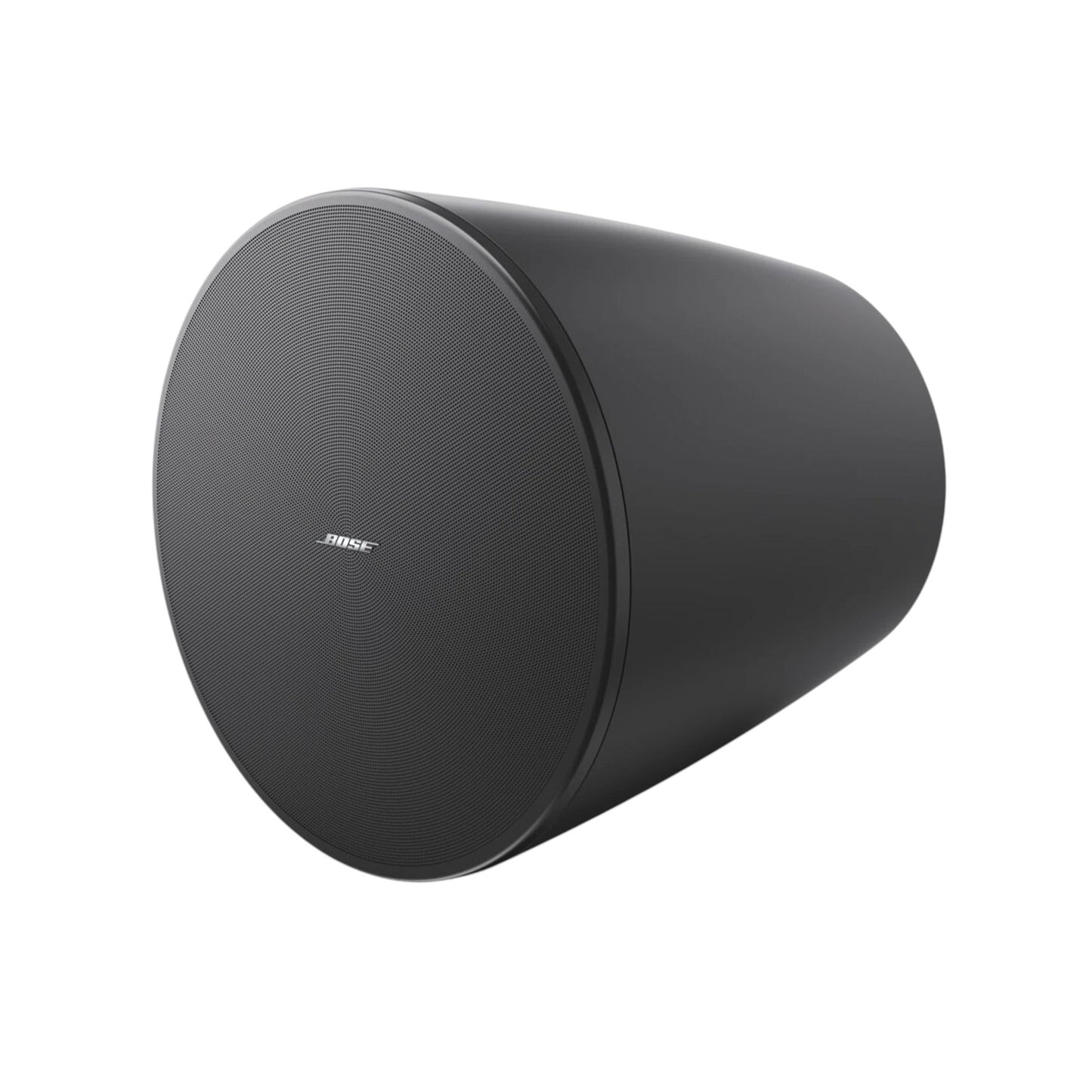 SILYMX Designmax 10-inch black pendant subwoofer with a sleek cylindrical design for professional audio installations
