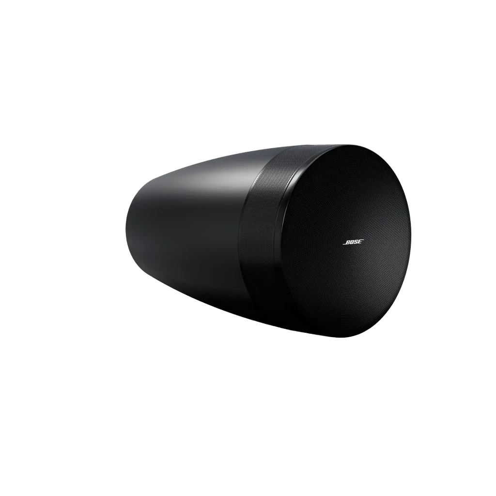 SILYMX Designmax Luna black pendant speaker with 8-driver circular array and integrated 8-inch woofer