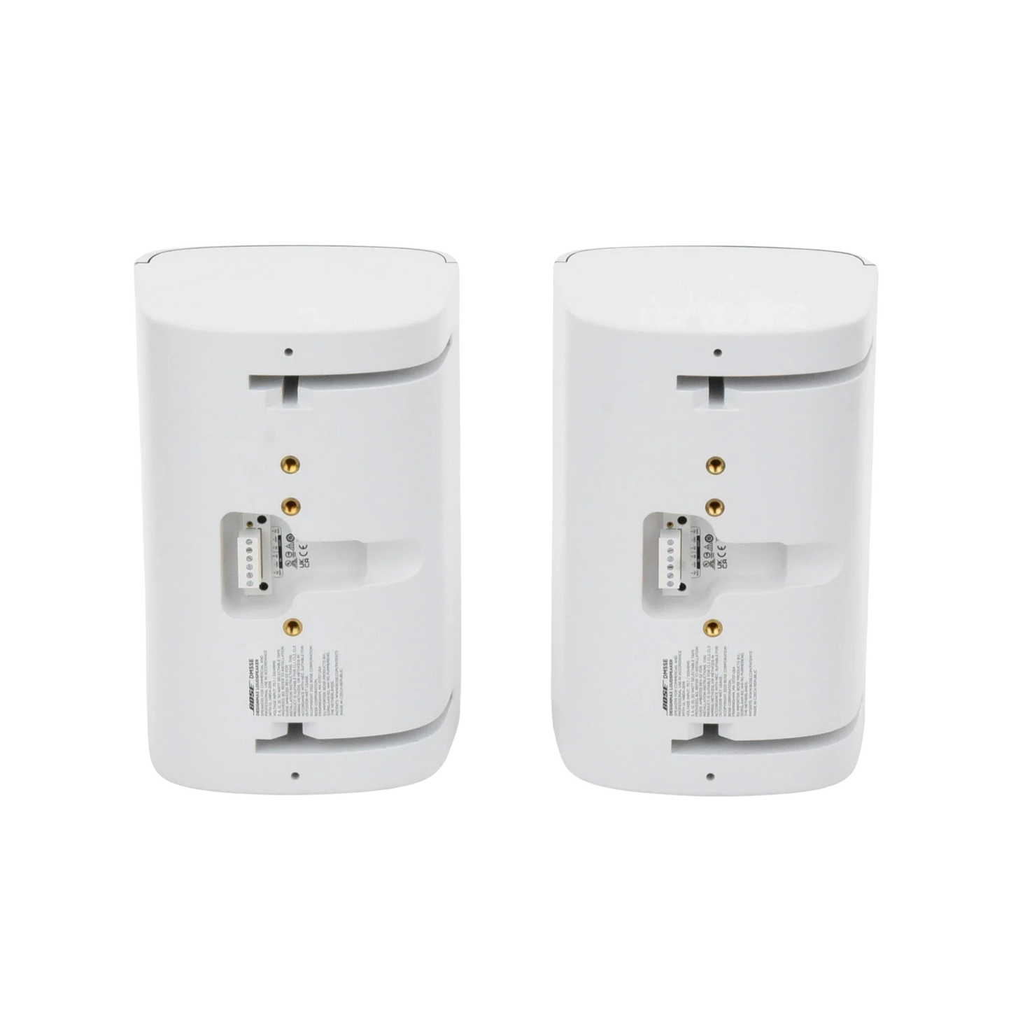 SILYMX pair of white DesignMax 5-inch wall-mount outdoor speakers showing rear connection terminals
