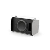 SILYMX Designmax 10-inch white wall-mount subwoofer with black front panel and integrated mounting bracket
