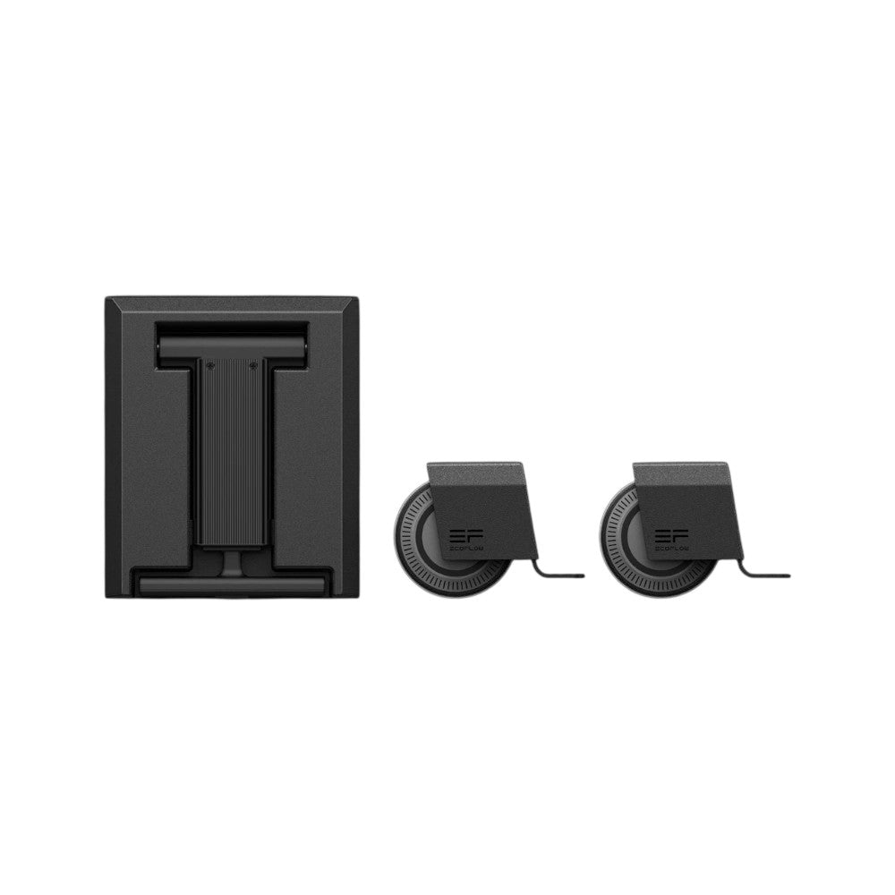 SILYMX EcoFlow Glacier portable fridge transport kit with two black wheels and a detachable handle on black background