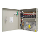 SILYMX Enson PSB-1218 12VDC 10A power supply box for CCTV with 18 individual PTC fused outputs and key lock.