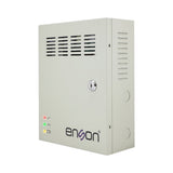 SILYMX Enson 12VDC 5A power supply box for CCTV with 9 channels and battery backup support in a beige metal cabinet.