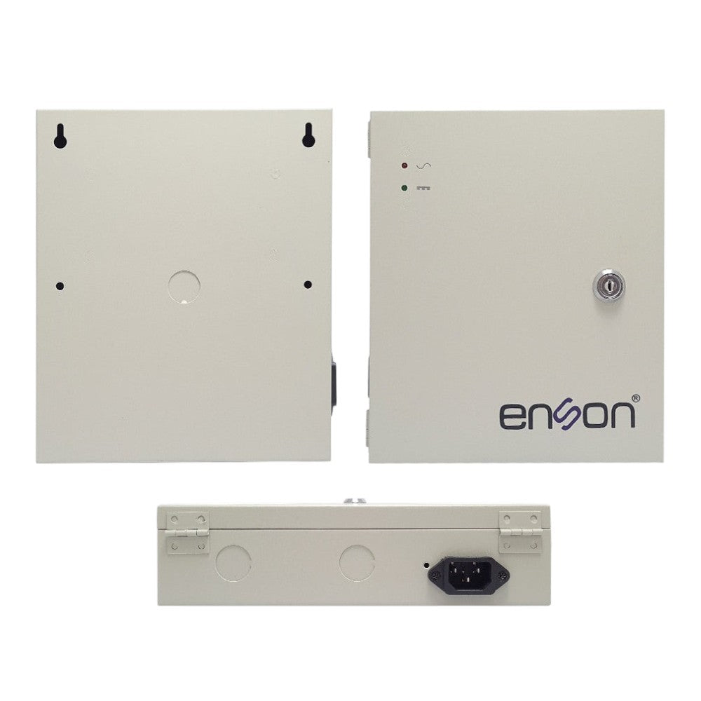 SILYMX Enson PSB-1218 12VDC 10A power supply box for CCTV with 18 channels and lockable metal cabinet.