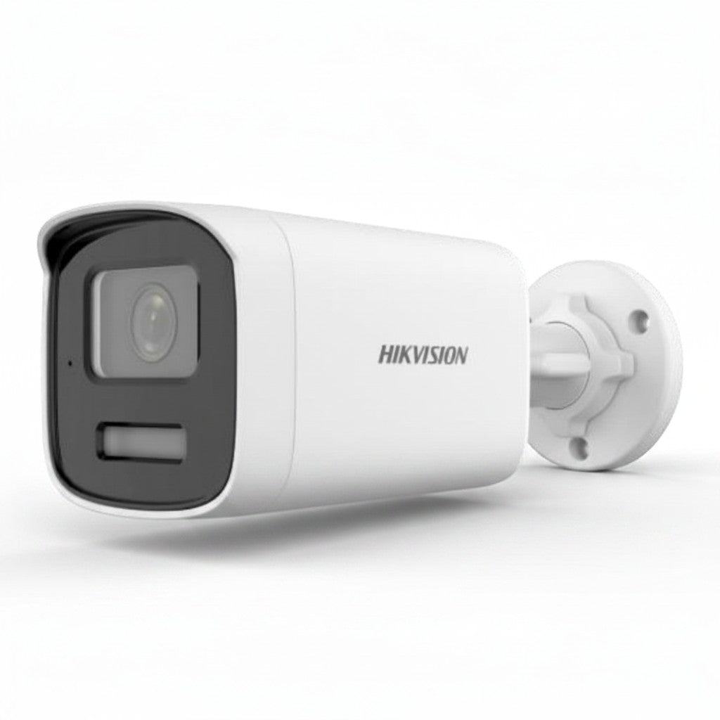 SILYMX Hikvision 4MP IP bullet security camera with Dual Light technology and integrated audio for outdoor surveillance