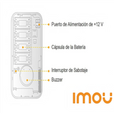 SILYMX IMOU ARA10-SW wireless siren internal components diagram showing battery, power port, tamper switch, and buzzer.