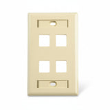 SILYMX ivory 4-port faceplate for Cat6A/Cat6 Keystone jacks, UL94V-0 plastic, recessed front connection.