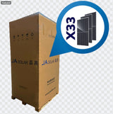 SILYMX pallet of 33 JA Solar 720W N-Type bifacial double glass solar panels, 23.76kW total capacity.