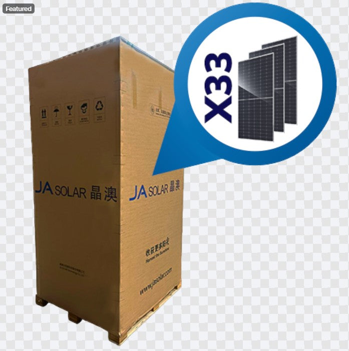 SILYMX pallet of 33 JA Solar 720W N-Type bifacial double glass solar panels, 23.76kW total capacity.
